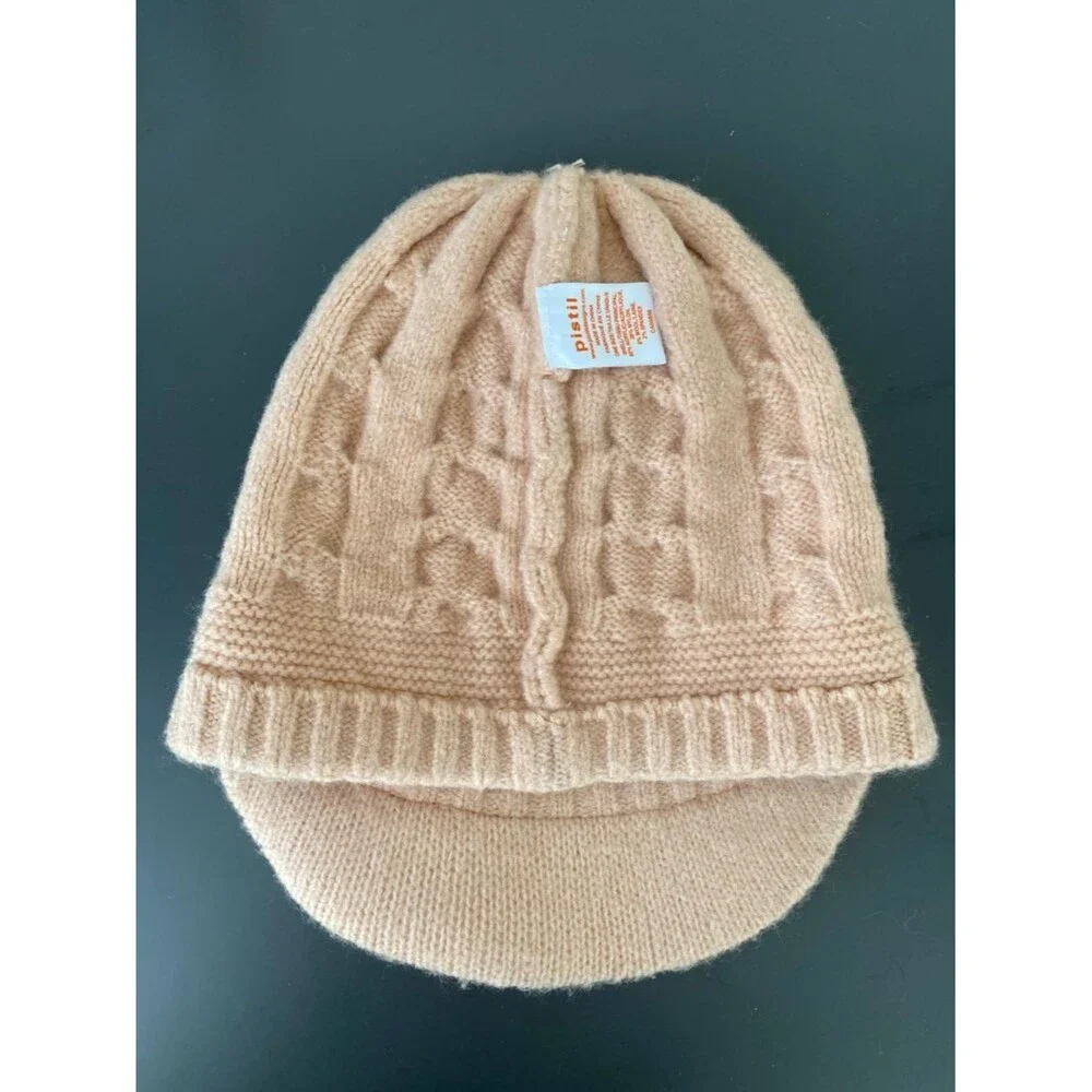 pistil Blush Cable Knit Visor Beanie with Logo Plate Casual Preppy Street Chic
